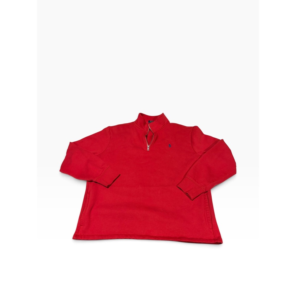 Polo Ralph Lauren Mens Red Quarter Zip Fleece Pullover Sweatshirt Large Pony
